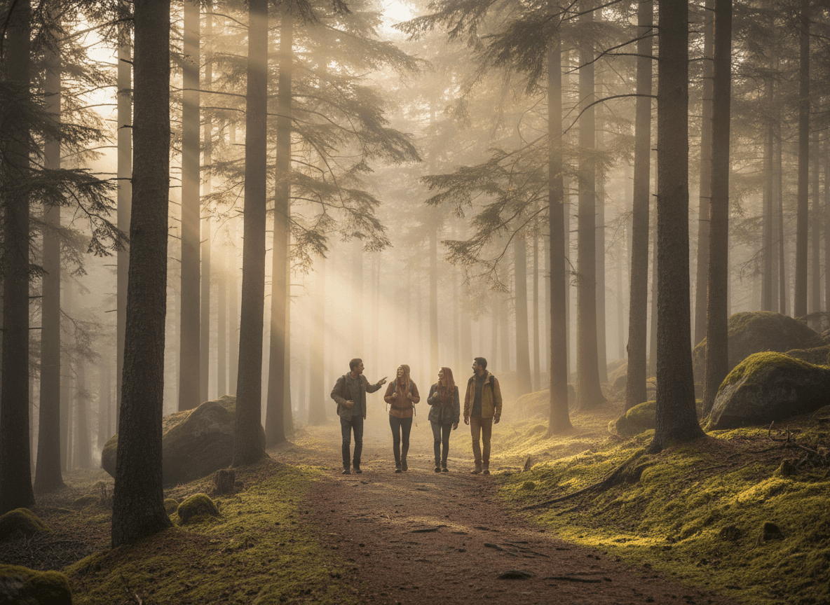 Grupo recorriendo un bosque durante una excursión